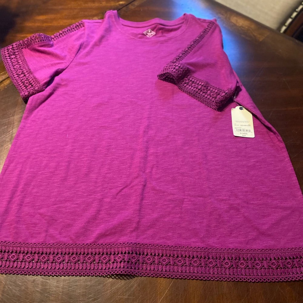 St. John’s Bay Magenta Crochet-Trim Short Sleeve Top - Picture 3 of 3